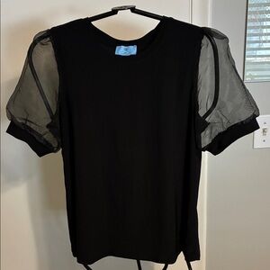 CeCe Elegant Black Blouse with Sheer Sleeves